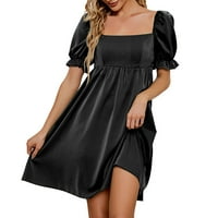 ManXivoo haljina s kratkim rukavima od pune boje kratkih rukava kratkih rukava visoki struk Ženski jednostavan izvrsni dizajn Ženske haljine Žene povremene haljine Crne