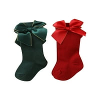 Pairs Toddler Baby Girls Božićne čarape Srednja teleća Dužina čarapa sa ukrasom za luknot 0- godina