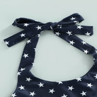 Dan nezavisnosti Outfits Girls Tie-up Ruffled Star Stripe Print Halter Tops Ripped traperice sa džepovima