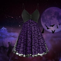 Didtye žene Vintage Halloween Print Sling Dvostruki sloj šifon mreža V Vrat Vintage haljina suknja