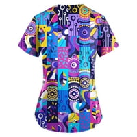 Ženske majice Personalizirani slatki tisak kratkih rukava V-izrez Top radne uniforme Džepne vrhove Multicolor
