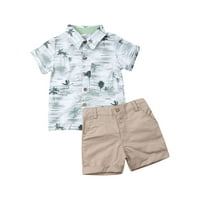 Dječaci Ljetna odjeća postavljena odjeća za bebe odijelo kratkih rukava od tiskane vrhove + kratke hlače