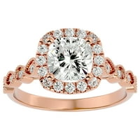 Superjeweler karatni oblik jastuka Moissan zaručni prsten u karatu ružičasto zlato za žene