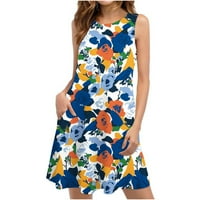 Ljetne haljine za ženske plaže cvjetne majice Sundress casual džepovi Boho Tank haljina svijetlo plava