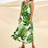 Ženske haljine bez rukava A-line Dužina gležnja Ležerne prilike, okrugla Okrugla dekoltena haljina zelena