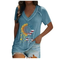 Ženska majica V-izrez Dan nezavisnosti suncokreta Pulover, Ležerne prilike, kratkih rukava na prodaju
