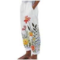 Atinetok pantalone za dame Ženske cvjetne duge hlače Ležerne prilike pamučne lanene pantalone velike