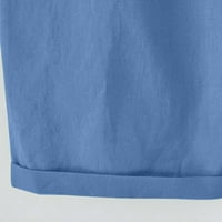 Ženske ljetne hlače Čvrsto pet bodova plus veličine pamučne posteljine plave 4xl