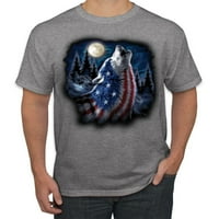 Američka zastava zavijajući vuk ljubitelj životinja Muška grafička majica, lagana tirkizna, velika