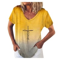 Ženski bluze Žene Labavi slovo Ispiši duginu kratkih rukava gradijent V-izrez majica Yellow M