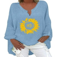 Glookwis Helge High niska bluza s niskim rukom Ležerna majica Loše vrećice Roll rukavi Sunflower Print