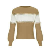 Ženski džemper- Slobodno vrijeme TOP pulover Striped pad ramena Kompozitni pleteni vrhovi dugih rukava