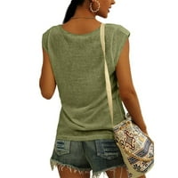 Ženska bluza Ženska modna modna boja časovi čahura V izrez Casual Labav majica kratkih rukava Top Green