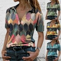 Ženska košulja za vrat za posade Modni ljetni tiskani kratki rukav Callar Callar Casual TEE Bluze XL