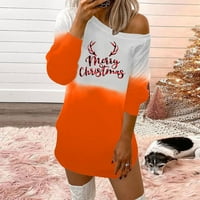 TKLPEHG božićne haljine za žene Trendi okrugli vrat Sretan božićno pismo ispisane haljine casual labave haljine dugih rukava narančasta L