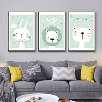 Set neomene slatkih crtanih životinja Zidno umjetničko platno, jednostavan modni akvaretni umjetnički dekor za kućni dnevni boravak Spavaća soba i dječja soba