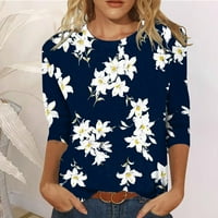 Susanny Womens TEE majice plus veličina Dužina rukava Cvjetni ženski ljetni vrhovi Clearence Slim Fit Crew vrat Ženske majice i bluze Bluze laskavo plavo 2xl