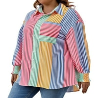 Ženska ležerna prugasta košulja ovratnika Multicolor plus veličina Bluuses 0xl