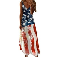 Cleariance American zastava haljina bez rukava 4. jula V izrez Beach Sendress USA Patriotska ljetna