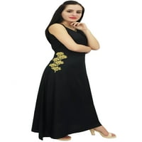 Bimba ženska dugačka maxi haljina cvjetna vezena bez rukava crno ljeto habanje-16