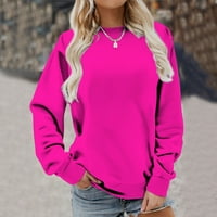 Cherla Loose Tunic vrhovi za žene dugih rukava casual majice u boji okrugli vrat Duks pulover vruće