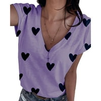 Langwyqu ženski Print Heart SHORT V-izrez T-majice Ležerne prilike kratkih rukava
