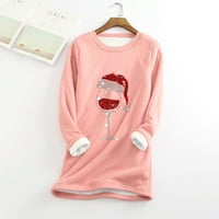 PXIAKGY Bluze za žene Top žene Ispis donje rublje Božićno toplo debela dukserica O-izrez Pink + XL