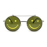Retro osmijeh lica dvostruko flip up okrugli krug objektiv hipi sunčane naočale srebro - žuta crna