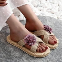 Knqrhpse papuče za žene proljeće i ljetne imitacije slame tkane ravne sandale i flip flops suncokretove