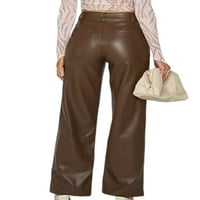 Oucaili Dame Fau kožne hlače High struk PU pantske pantalone za široke noge Comfy Streetwear Club Brown