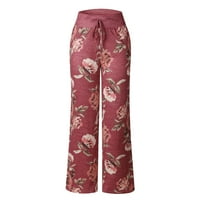 Hlače za ženske ležerne ljetne cvjetne hlače Lood Wide nogu joga prednje kravate Comfy pantalone