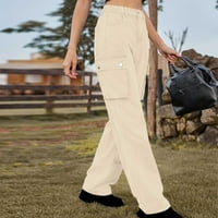 MeetOtime Ženske teretne hlače široke noge visoke struke labave hlače sa džepovima Srednja odjeća Trendy