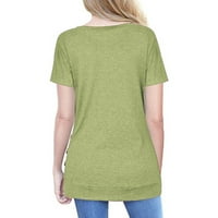 Outfmvch T majice za žene s kratkim rukavima slobodne gumne obloge pune boje okrugla vrata Tunika majica