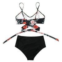 Yubnlvae kupaći kostim za žene Criss Cross High Strip Cvjetni ispisani kupaći kupaći kostim - crni L
