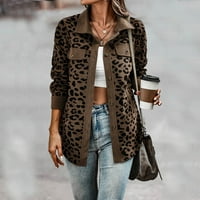 Ženski casual kaput - modna topla jakna poklopac ogrlica s dugmetom s dugim ramenom dugih rukava Leopard