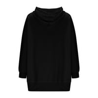Virmaxy ženska dukserica sa kapuljačom čvrstog jeseni dugih rukava kose kose duks modni casual labav pulover Top Black XS