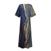 Bicoasu Clearence ženska duboka V-izrez-vrat-duljina fit & flare Graphic Prints Hem ljetne duge haljine