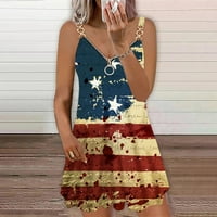Ženska labava metalna lanac cisterna mini haljina zipper v n Eck haljina Dan nezavisnosti Američka zastava