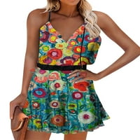 Žene Ljeto na plaži Sundress cvjetni ispis klizališta haljina bez rukava kratka mini haljina dame havajska