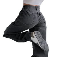 Žene Y2K Ripped Jeans High Squik ravno hlače za noge Vintage izdubljene vrećaste traper hlače
