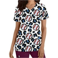 LastESso ženska bejzbol mama uniforme radna odjeća s kratkim rukavima V-izrez Radna uniforma Smiješna