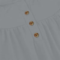 Ženski ljetni vrhovi Henley casual bluza Čvrsti ženski kratki rukav košulje Grey XL
