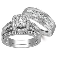 Srednji nakit 10k bijelo zlato Njegov i njeni prstenovi trio vjenčani prstenovi set 3 4CCW dijamanti