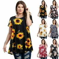 Ljetni vrhovi za žene O-izrez kratkih rukava majica modna cvjetna ispis labava bluza