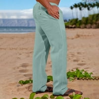 Muške plus veličine pamučne posteljine casual pantalone sa džepovima Elastična struka pantalone u boji