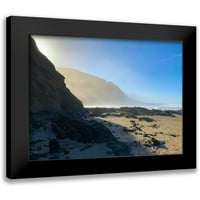 Grayscale crni moderni uokvireni muzej umjetnički print pod nazivom - maglovita plaža III