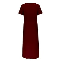 Ležerna haljina za žene V izrez čvrste boje modni džep split duga haljina