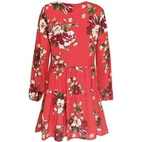 Žene Ljetna casual haljina V-izrez cvjetni printlong rukavac haljina dužine koljena Hot25SL4486317