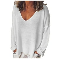 Košulje s dugim rukavima za žene estetska majica V-izrez Majica s dugim rukavima, pulover vrhovi 90-ih