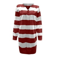 Kardiganske modne ženske ležerne pruge patchwork dugih rukava džemper Cardigan bluza vrhovi crvene s